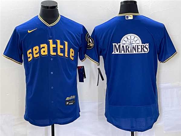 Mens Seattle Mariners Royal Team Big Logo 2023 City Connect Flex Base Stitched Jersey